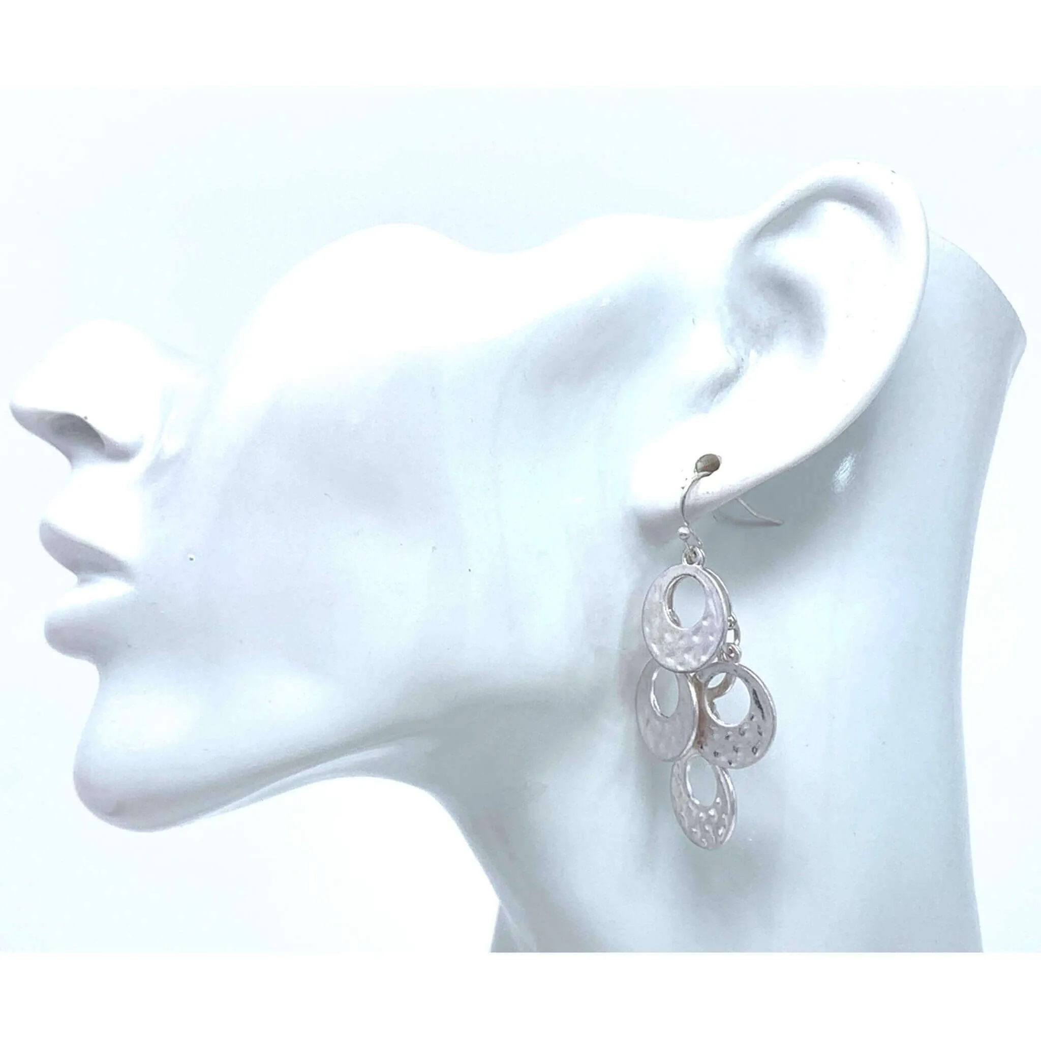 Silver Hammered Multi Disc Chandelier Earrings