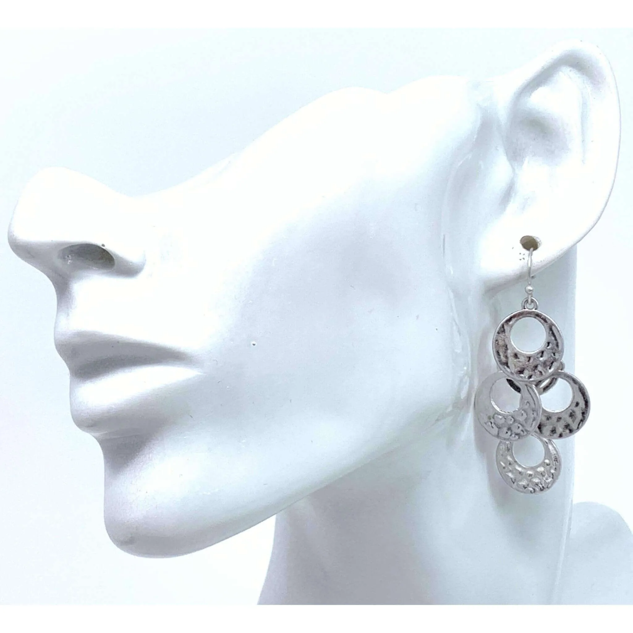 Silver Hammered Multi Disc Chandelier Earrings