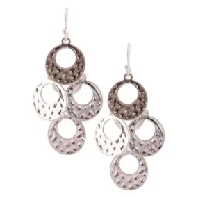 Silver Hammered Multi Disc Chandelier Earrings