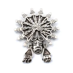 Silver Mayan Chief Brooch