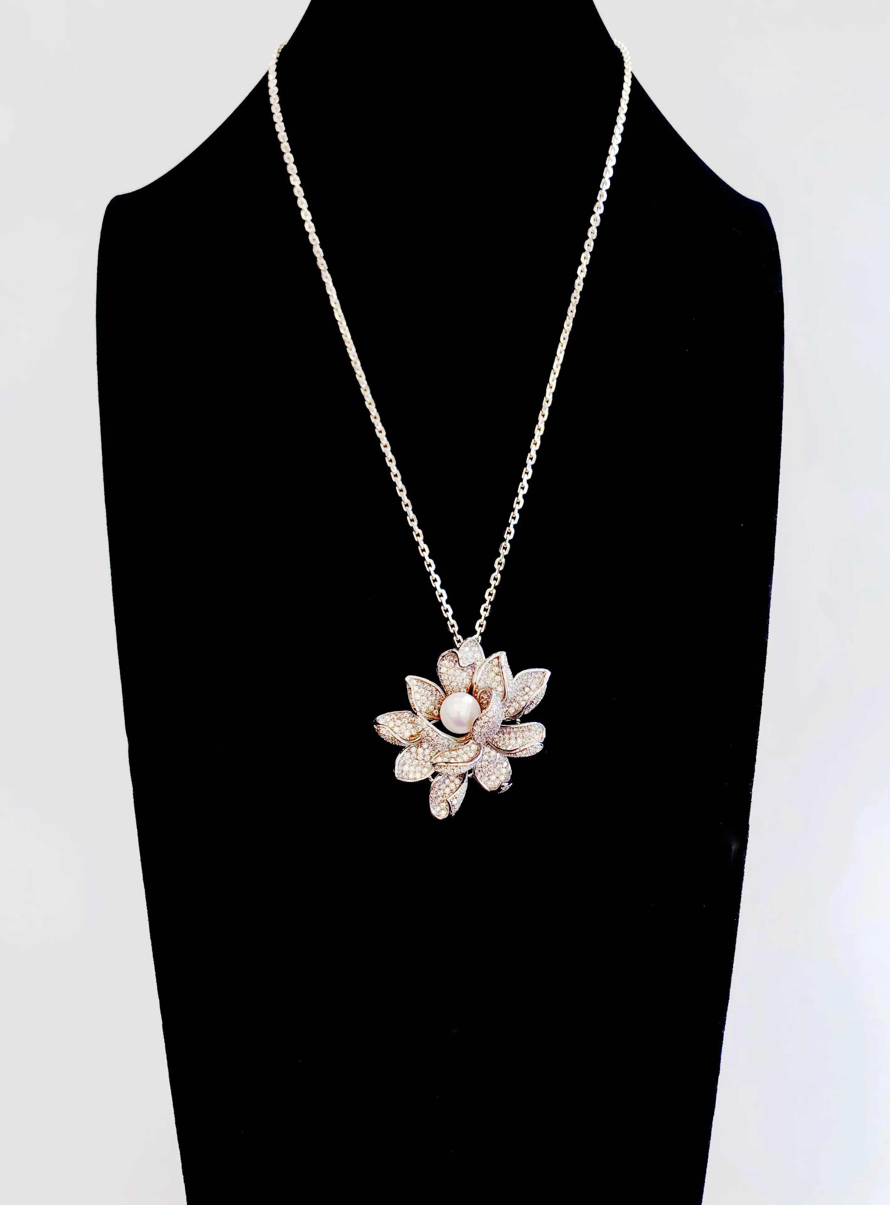 Silver Plated Lotus Zircon Brooch Pendant