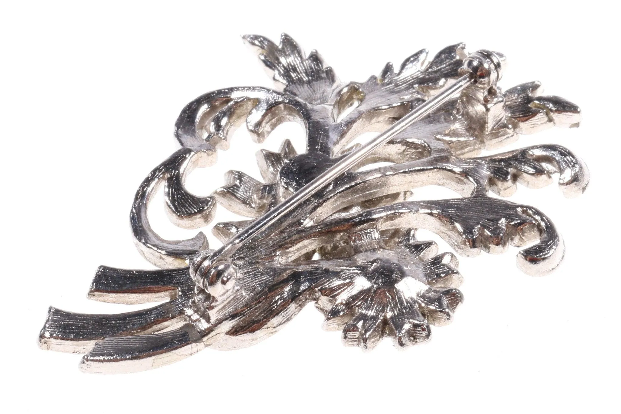 Silver tone flower marcasite brooch