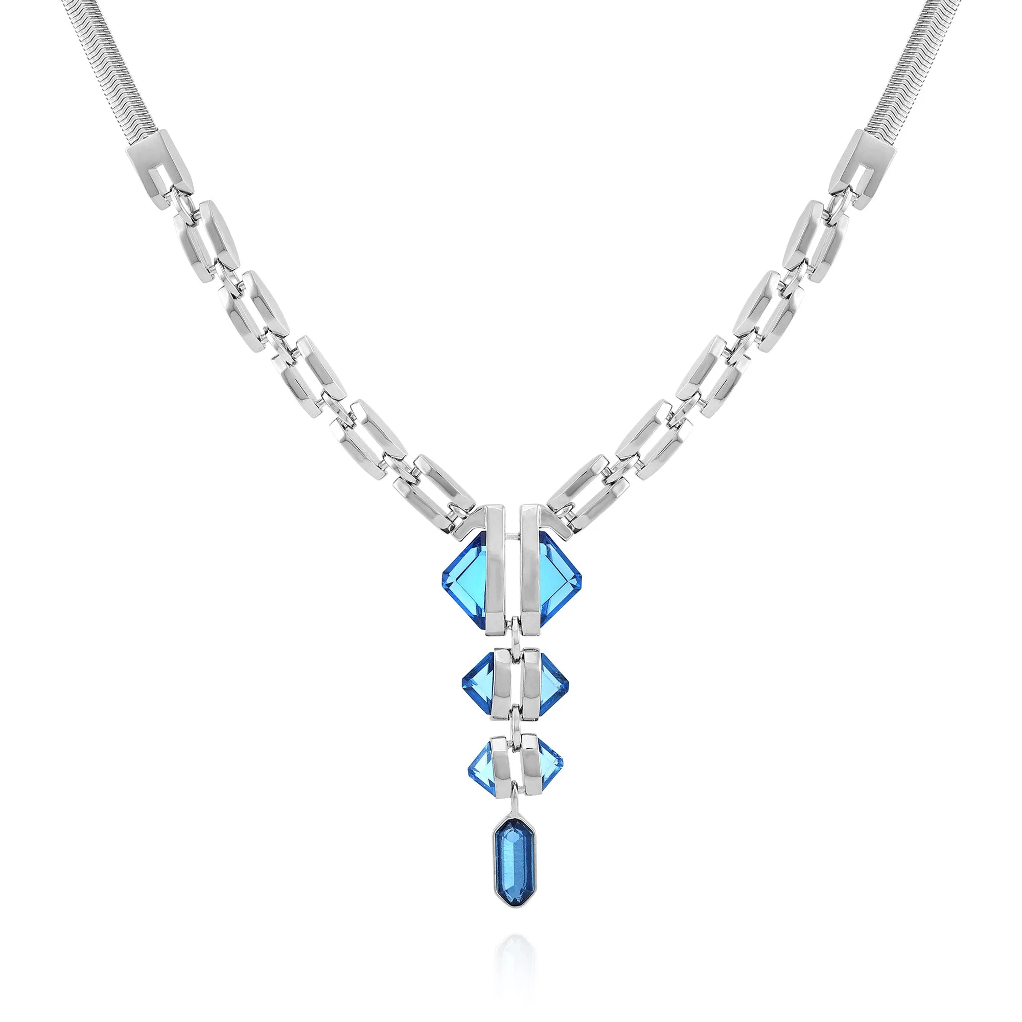 Silvertone Blue Stone Pendant Statement Necklace