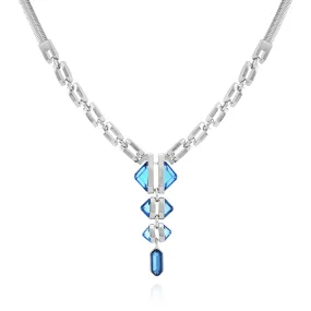 Silvertone Blue Stone Pendant Statement Necklace