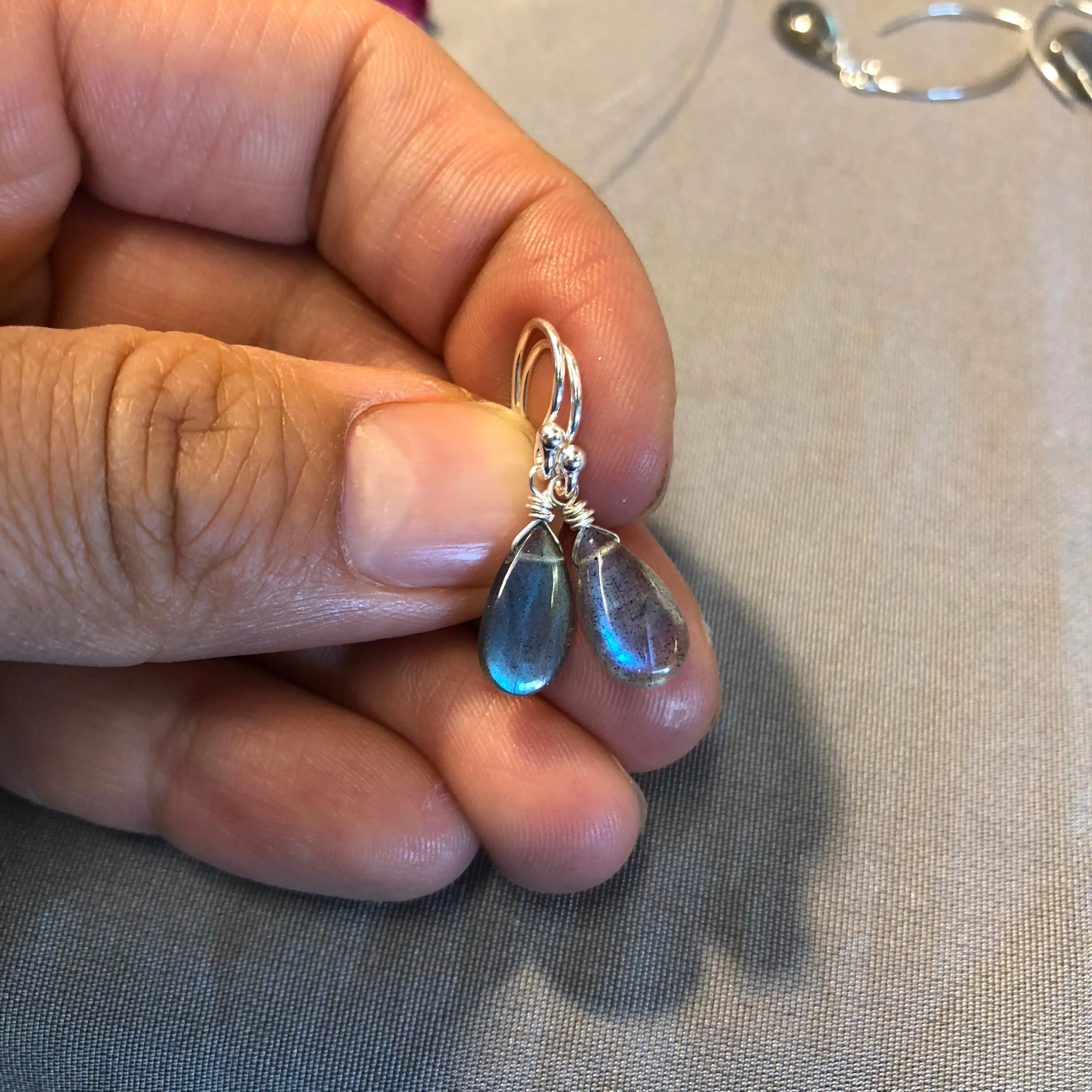 Simple blue labradorite earrings