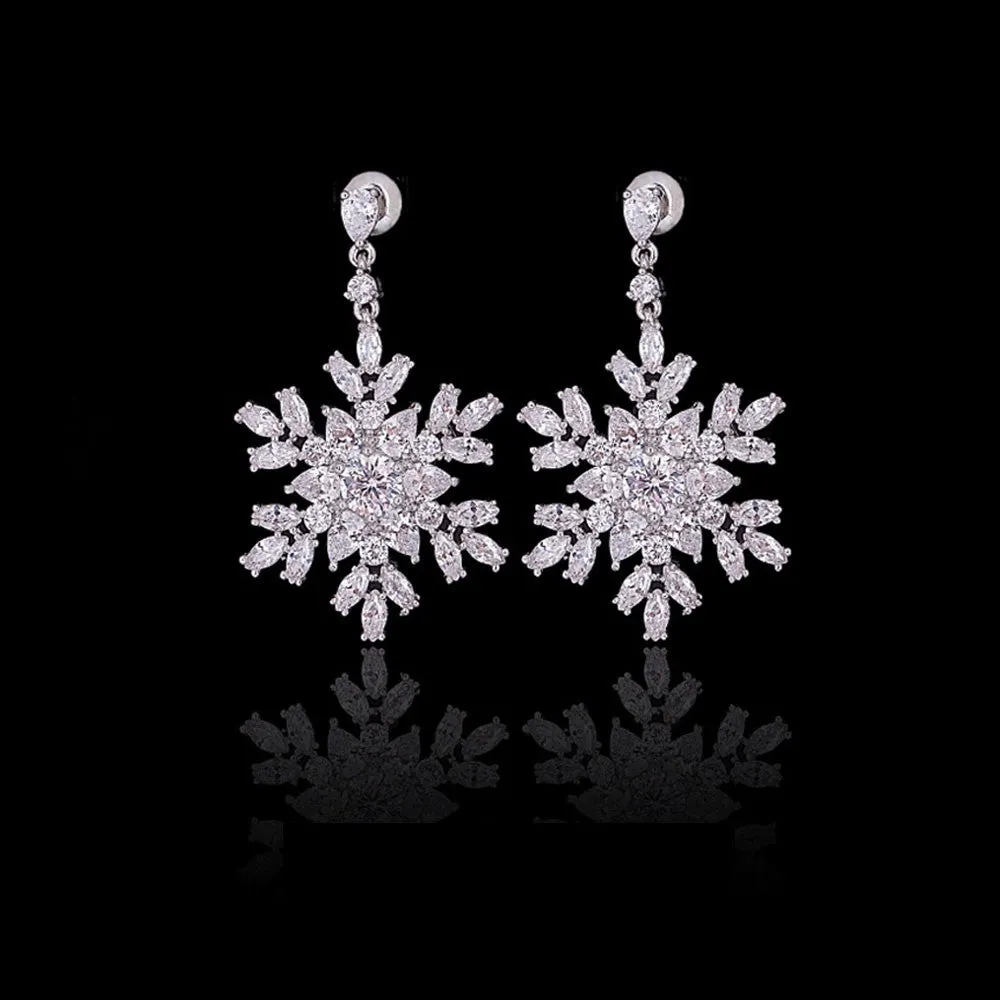 Snowflake AAA Cubic Zirconia Bridal Earrings, Wedding Earrings