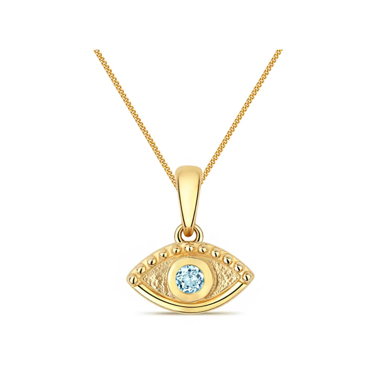 Soleil Collection Aquamarine Evil Eye Pendant | 9K Yellow Gold