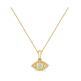 Soleil Collection Aquamarine Evil Eye Pendant | 9K Yellow Gold