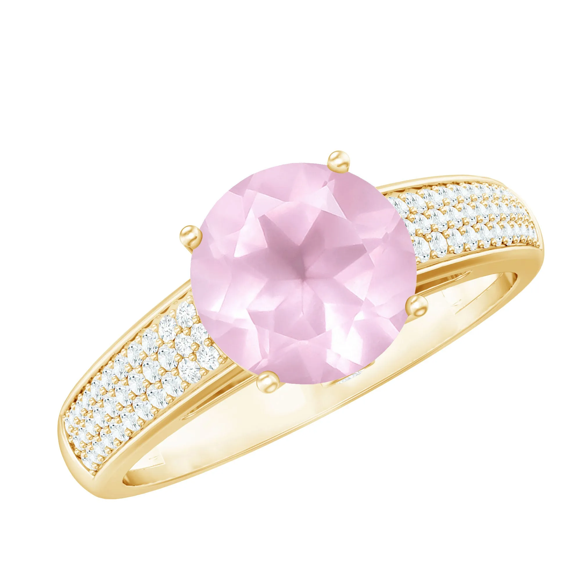 Solitaire Rose Quartz Engagement Ring with Diamond Side Stones