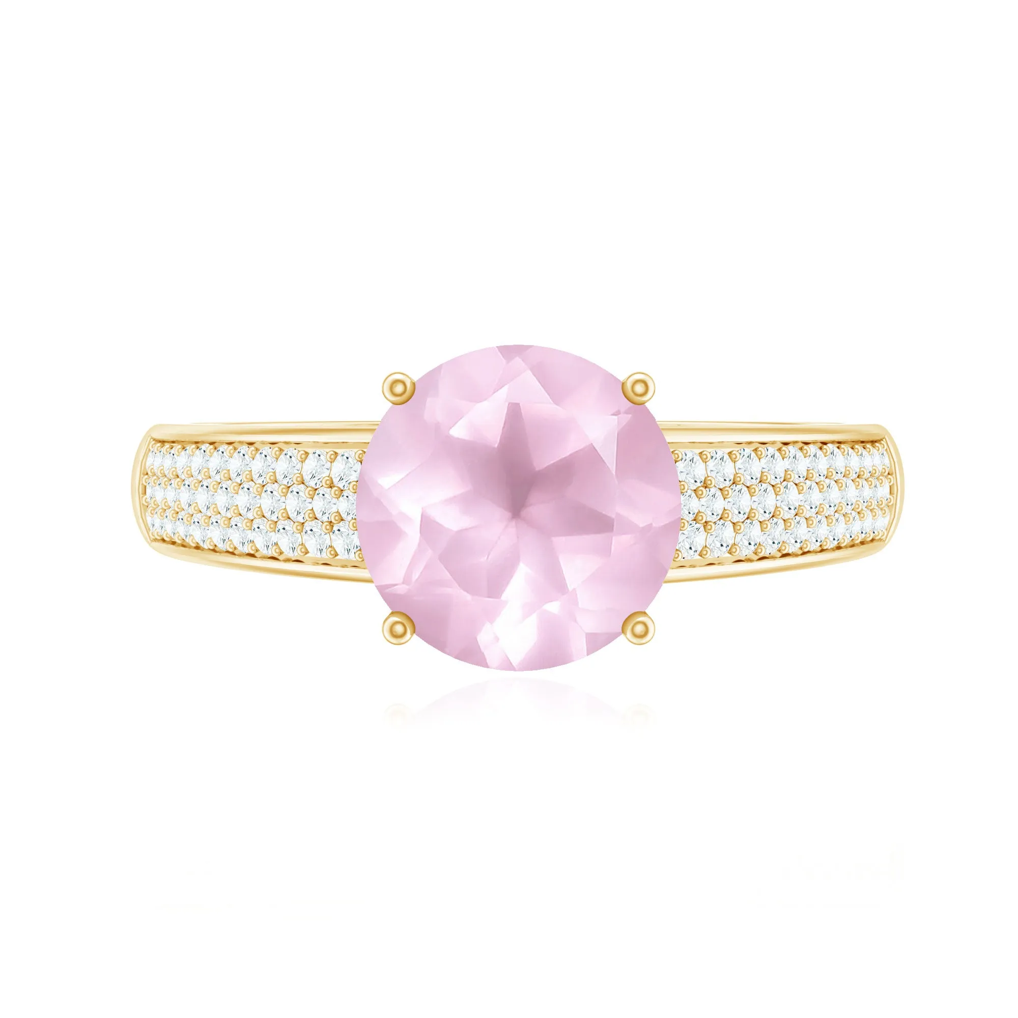 Solitaire Rose Quartz Engagement Ring with Diamond Side Stones