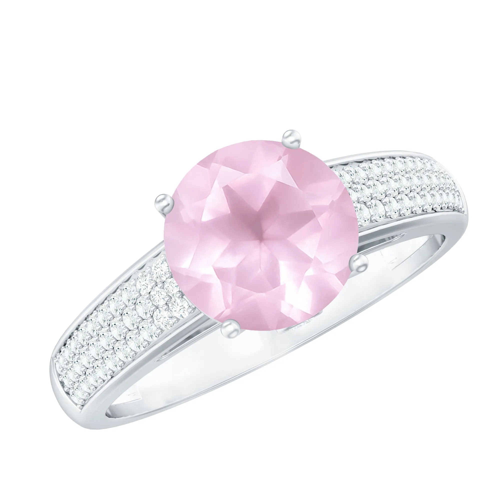 Solitaire Rose Quartz Engagement Ring with Diamond Side Stones