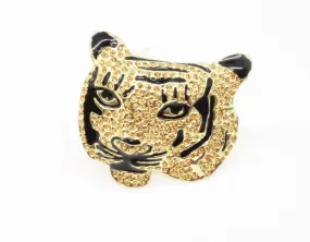 Sparkling, Expressive Gold and Black Tiger Brooch