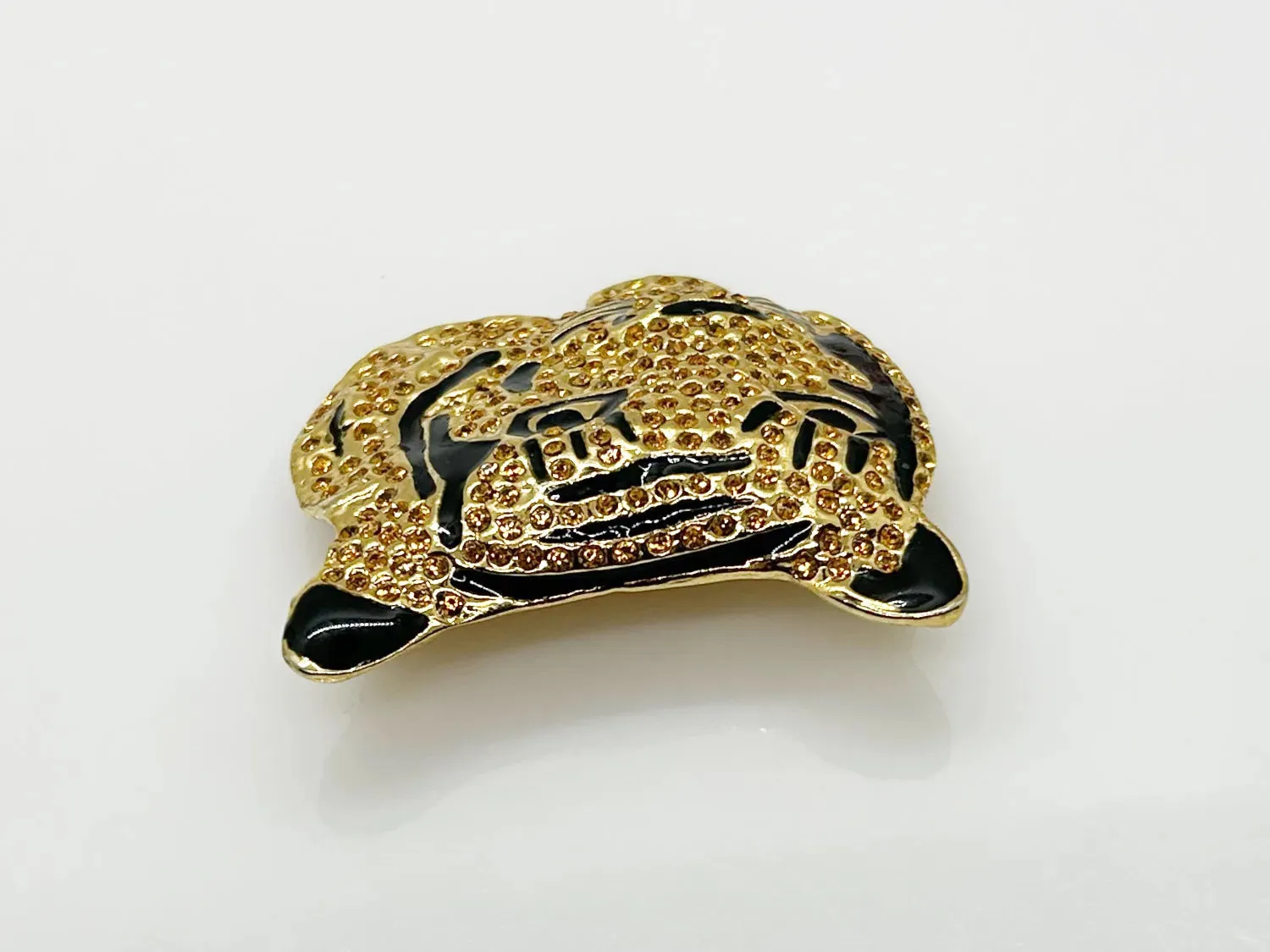 Sparkling, Expressive Gold and Black Tiger Brooch