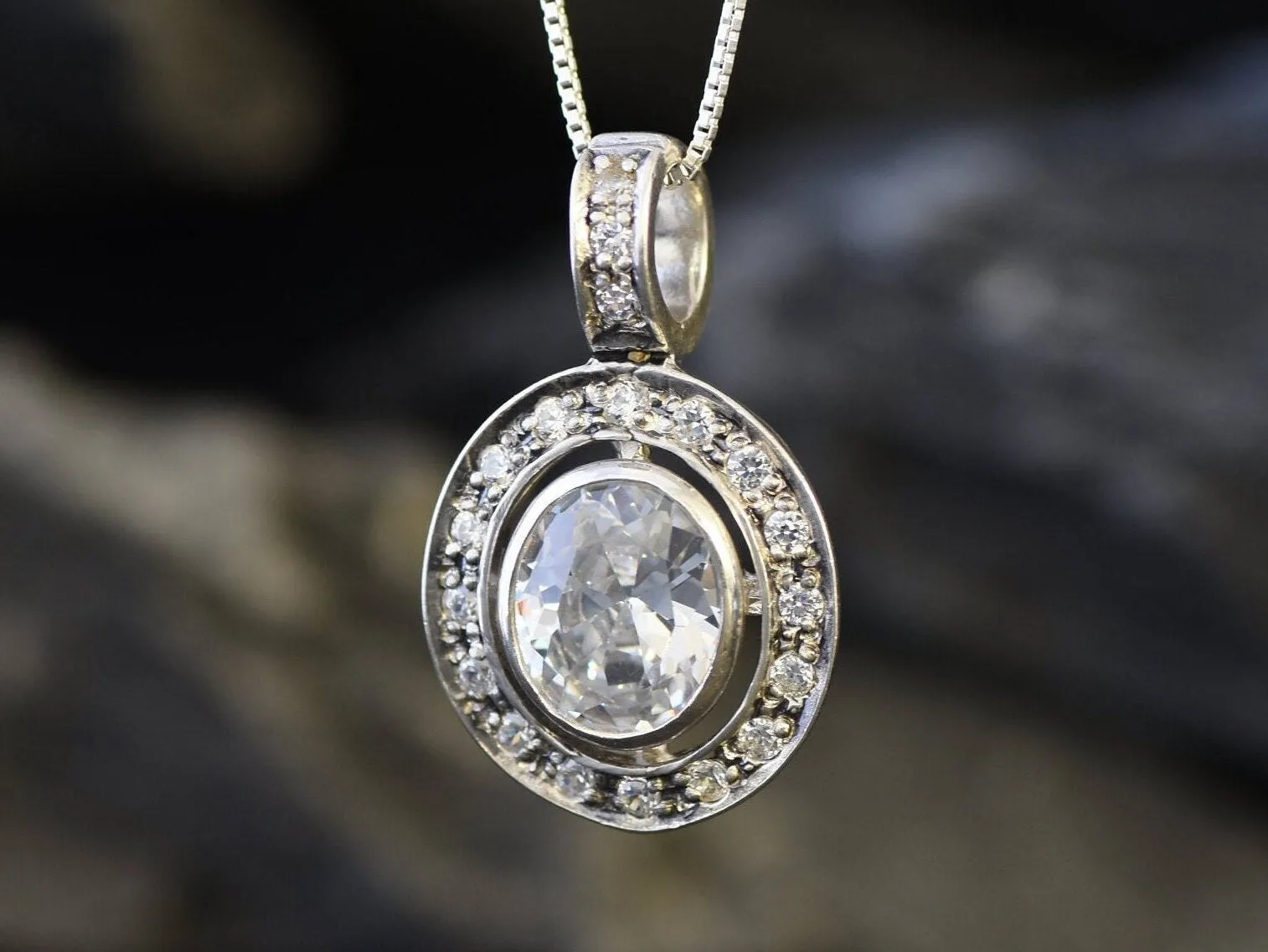 Sparkly Diamond Necklace - Vintage Bezel Pendant - Classy Bridal Necklace