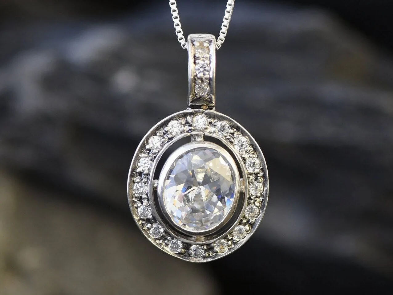 Sparkly Diamond Necklace - Vintage Bezel Pendant - Classy Bridal Necklace