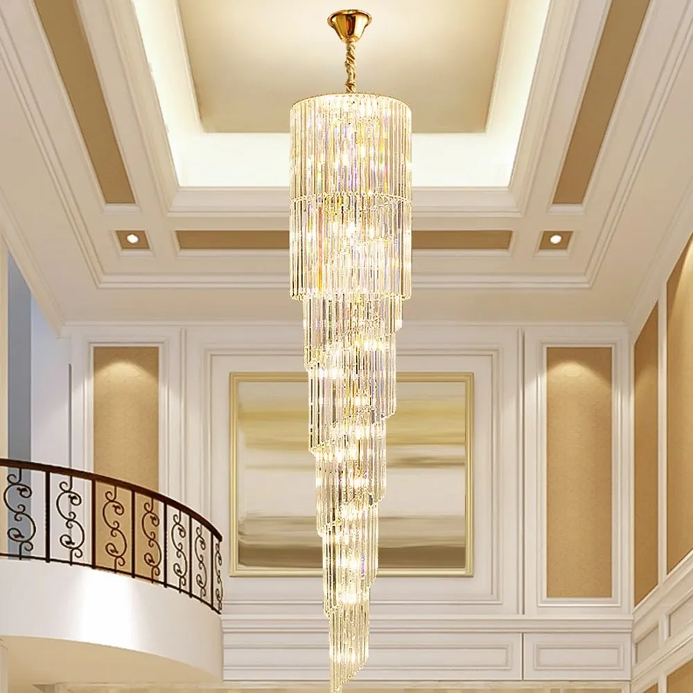 Spiral Design Long Crystal Chandeliers LED Light Lustre Hanglamp Modern Staircase Lighting Fixtures