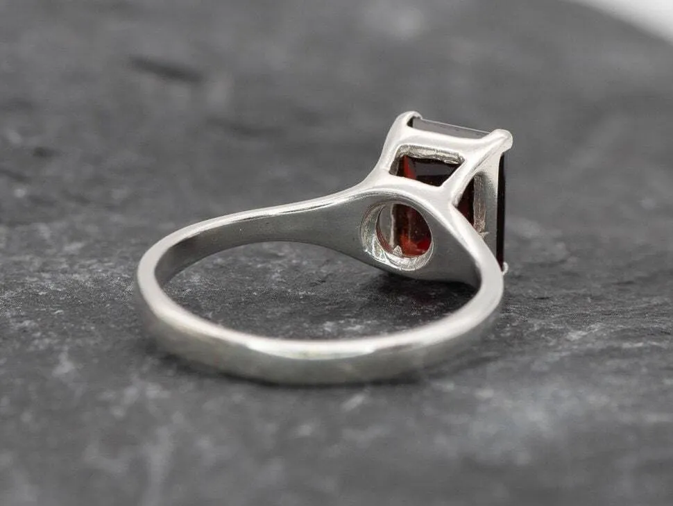 Square Garnet Ring - Natural Garnet Ring, Red Solitaire Ring