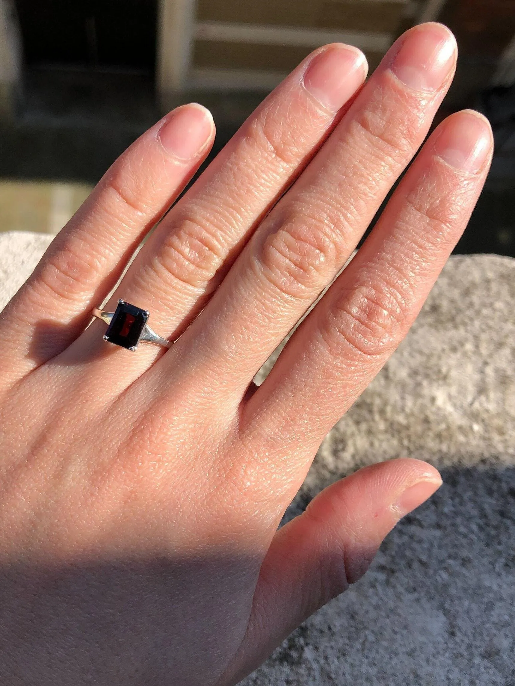 Square Garnet Ring - Natural Garnet Ring, Red Solitaire Ring