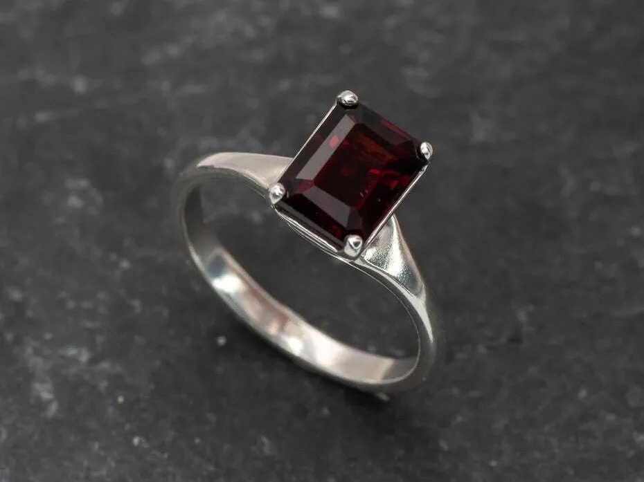 Square Garnet Ring - Natural Garnet Ring, Red Solitaire Ring