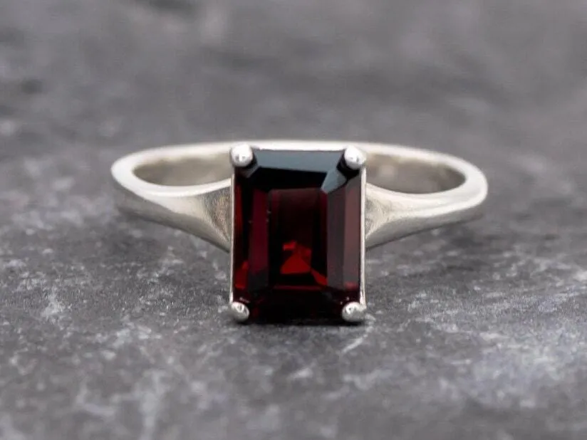 Square Garnet Ring - Natural Garnet Ring, Red Solitaire Ring