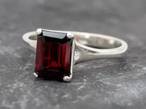 Square Garnet Ring - Natural Garnet Ring, Red Solitaire Ring