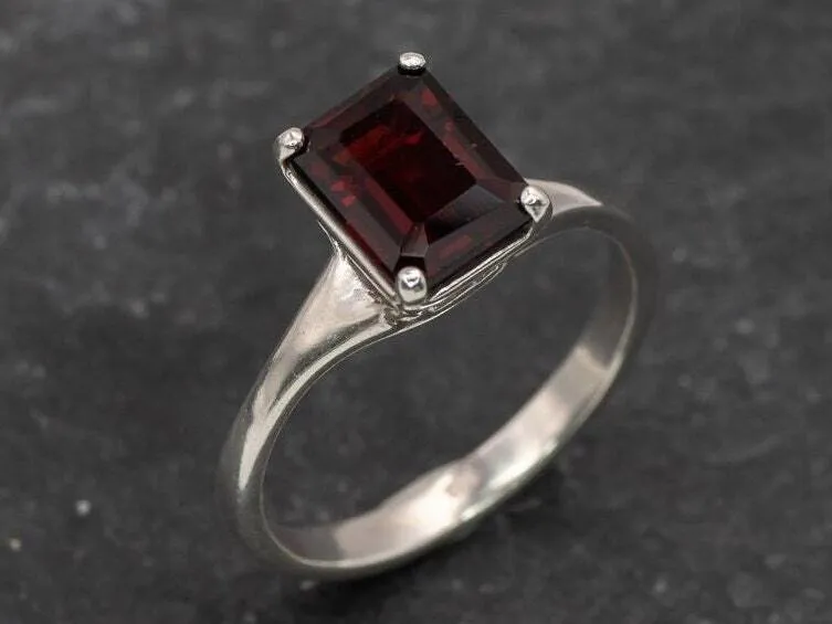 Square Garnet Ring - Natural Garnet Ring, Red Solitaire Ring