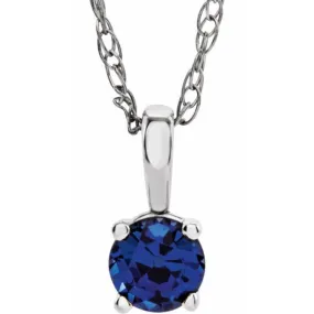 Sterling Silver 3 mm Imitation Blue Sapphire Youth Solitaire 14" Necklace