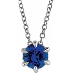 Sterling Silver 5 mm Lab-Grown Blue Sapphire Solitaire 16-18" Necklace