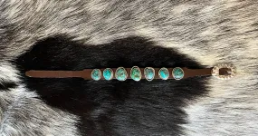 Sterling Silver & Kingman Turquoise Belinda Woody Adjustable Leather Belt Style Bracelet - Handmade Navajo