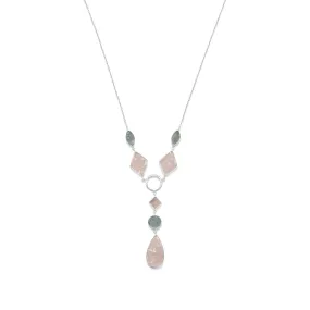 Sterling Silver Aquamarine and Rose Quartz Drop Necklace