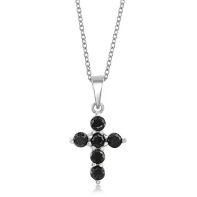 Sterling Silver Black Sapphire Cross Necklace (97601)