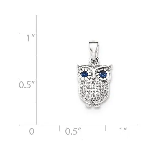 Sterling Silver Blue Created Sapphire Owl Pendant