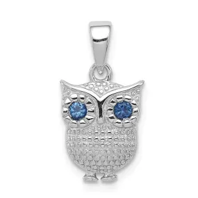 Sterling Silver Blue Created Sapphire Owl Pendant