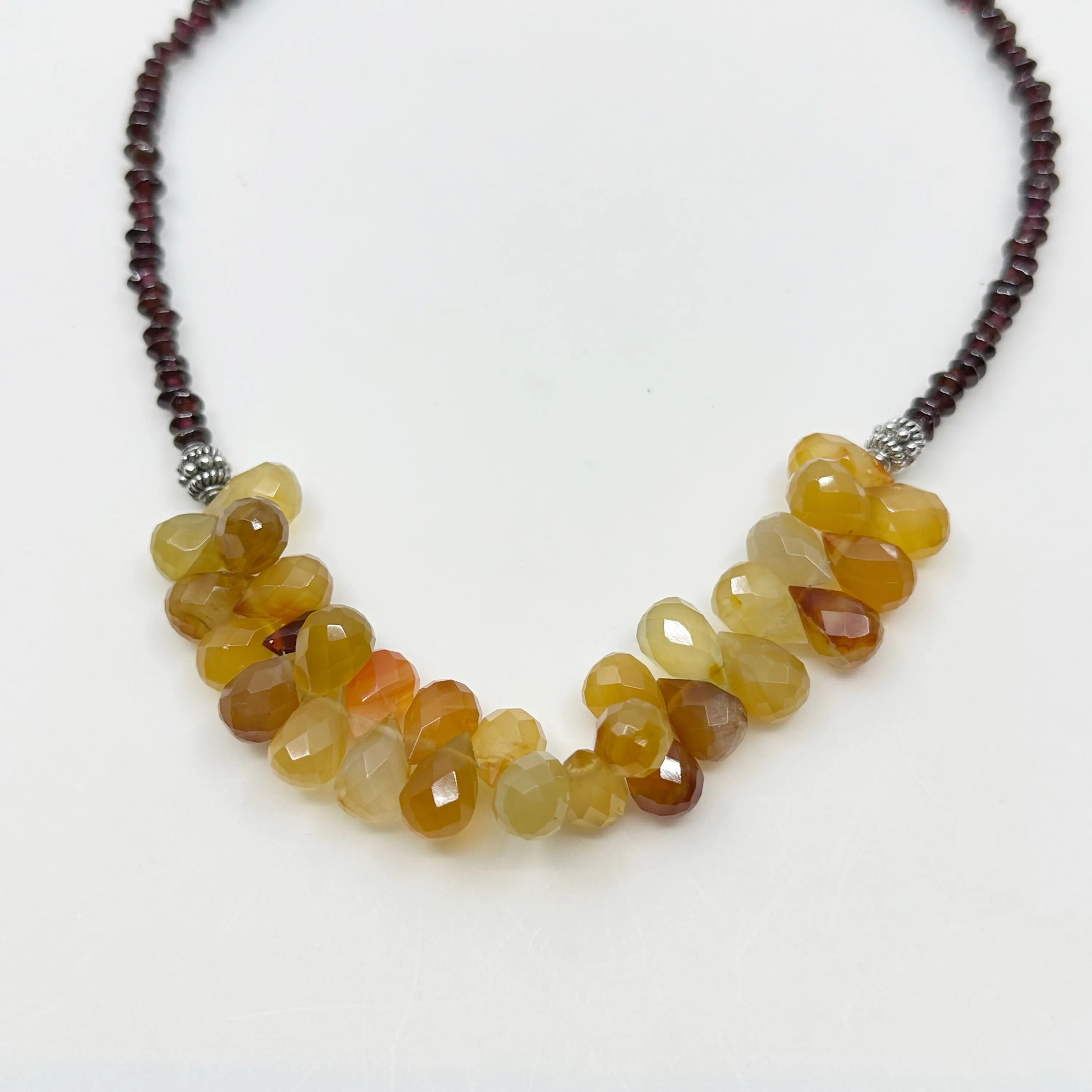 Sterling silver carnelian & garnet bead necklace