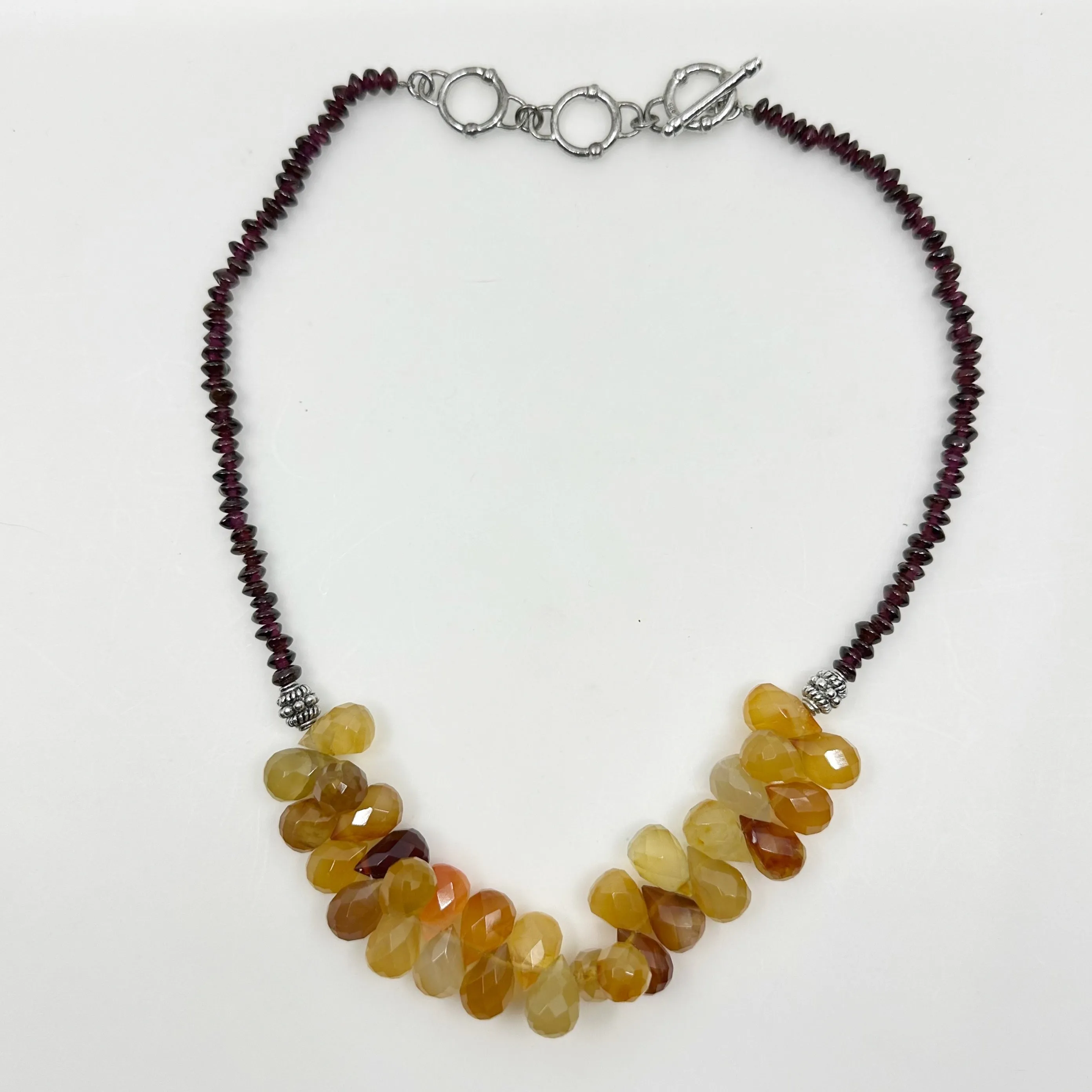 Sterling silver carnelian & garnet bead necklace