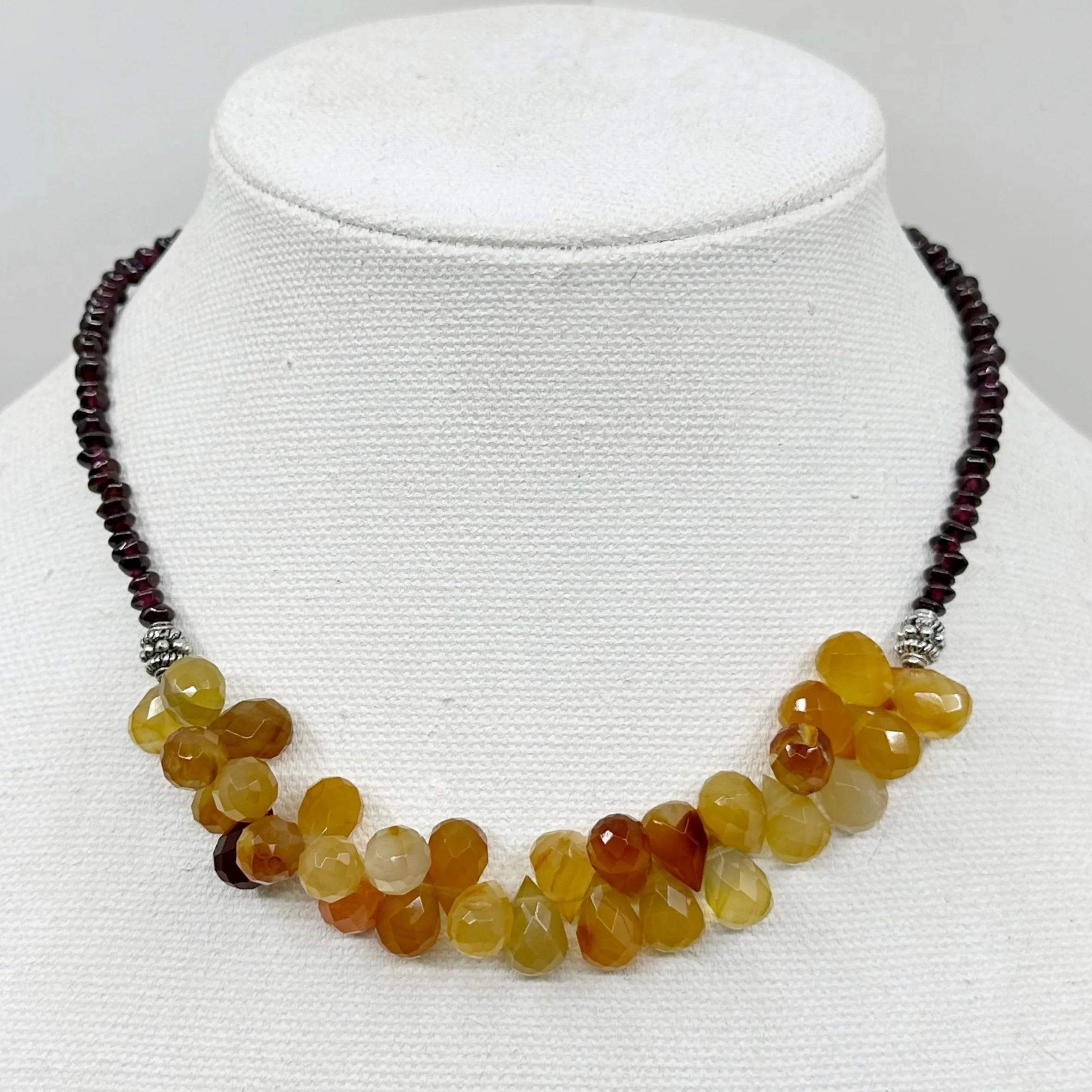 Sterling silver carnelian & garnet bead necklace