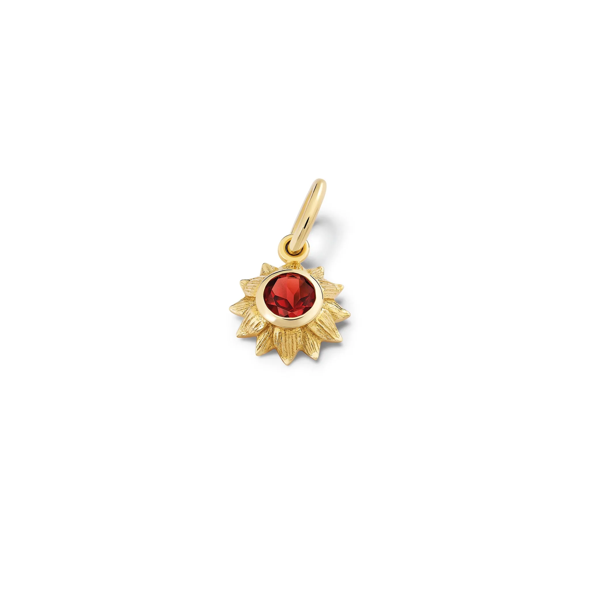 Sunflower Necklace Pendant Yellow Gold - Red Garnet