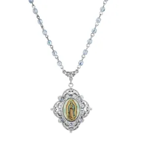 Symbols Of Faith Light Blue Beaded And Stone Empress of the Americas Pendant Necklace 15   3" Extender