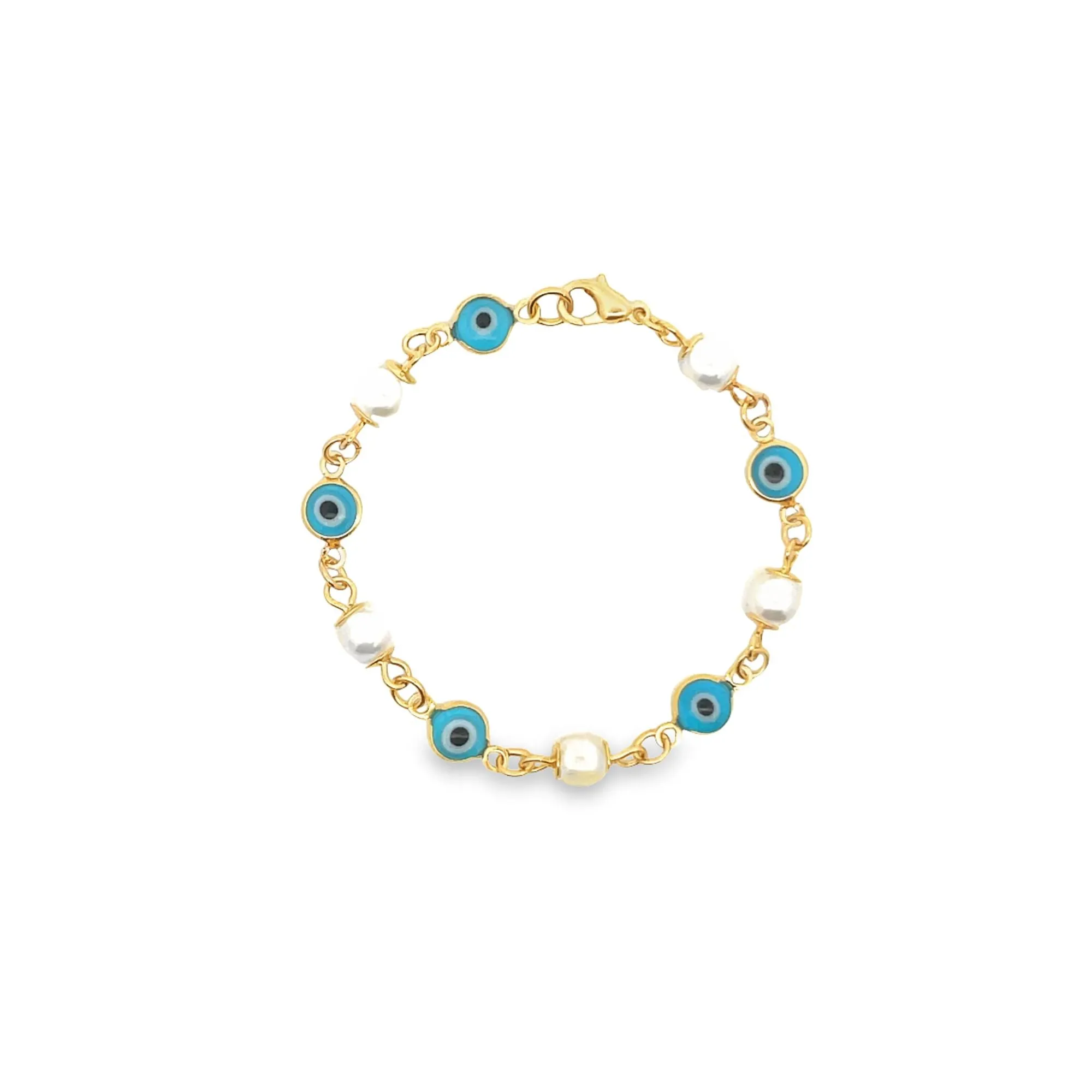 Synthetic Pearl Bead Evil Eye Charm Bracelet (I126A)