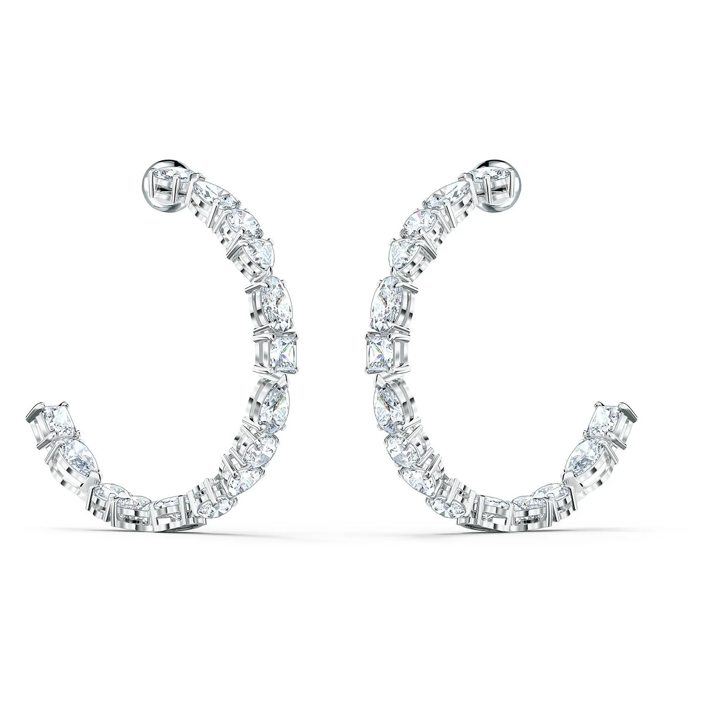 TENNIS DELUXE MIXED HOOP PIERCED EARRINGS, WHITE, RHODIUM PLATED