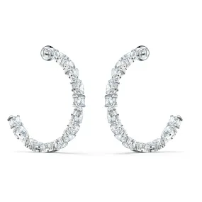 TENNIS DELUXE MIXED HOOP PIERCED EARRINGS, WHITE, RHODIUM PLATED