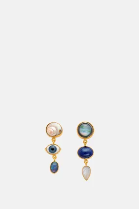 Three Charm Moving Drop Lapis Earrings