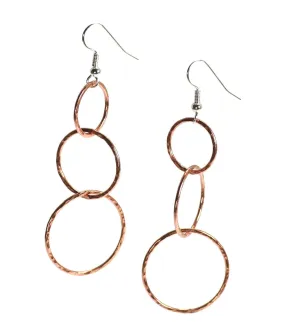 Three-Tiered Hammered Copper Dangle Earrings