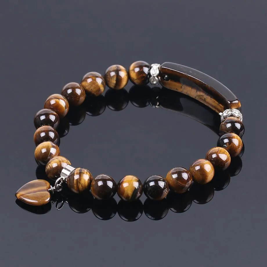 Tiger's Eye Beads Heart Pendant Bracelet