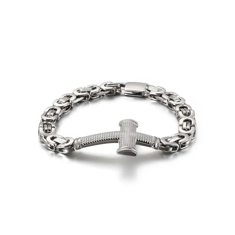 Trendy Titanium Steel Cross Back Chain Bracelet for Men - Stylish Accessory for Modern Fashion