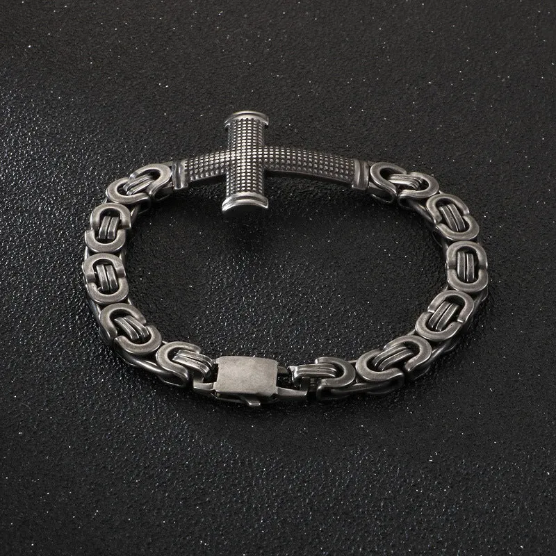 Trendy Titanium Steel Cross Back Chain Bracelet for Men - Stylish Accessory for Modern Fashion