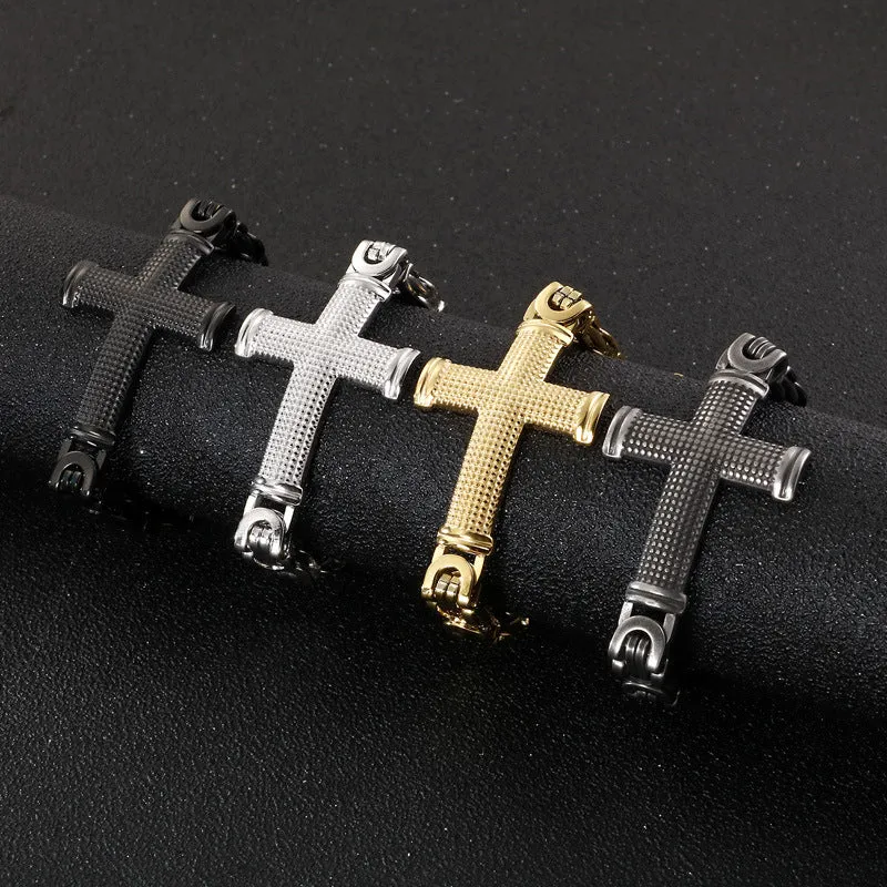 Trendy Titanium Steel Cross Back Chain Bracelet for Men - Stylish Accessory for Modern Fashion