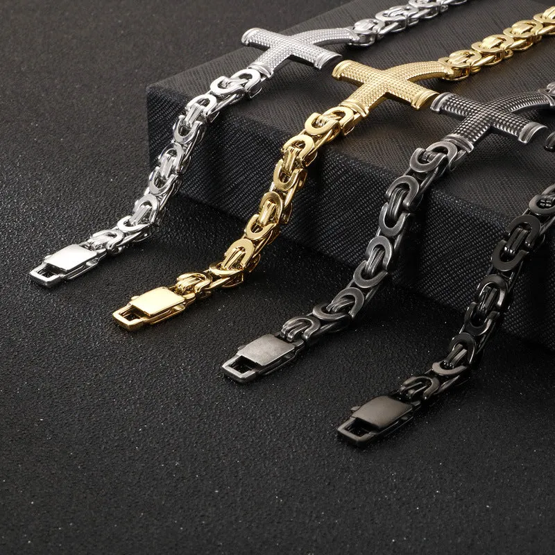 Trendy Titanium Steel Cross Back Chain Bracelet for Men - Stylish Accessory for Modern Fashion