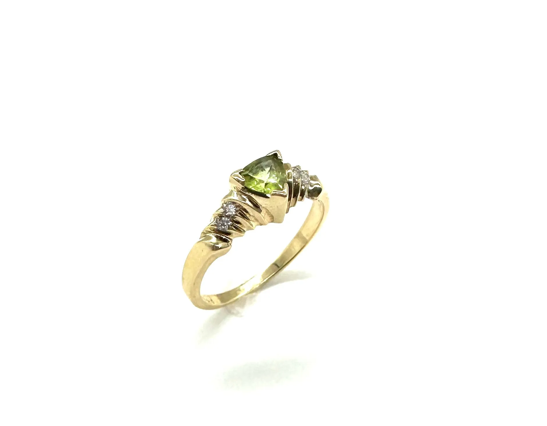 Trillion Cut Peridot W/ Diamond Accent Ring