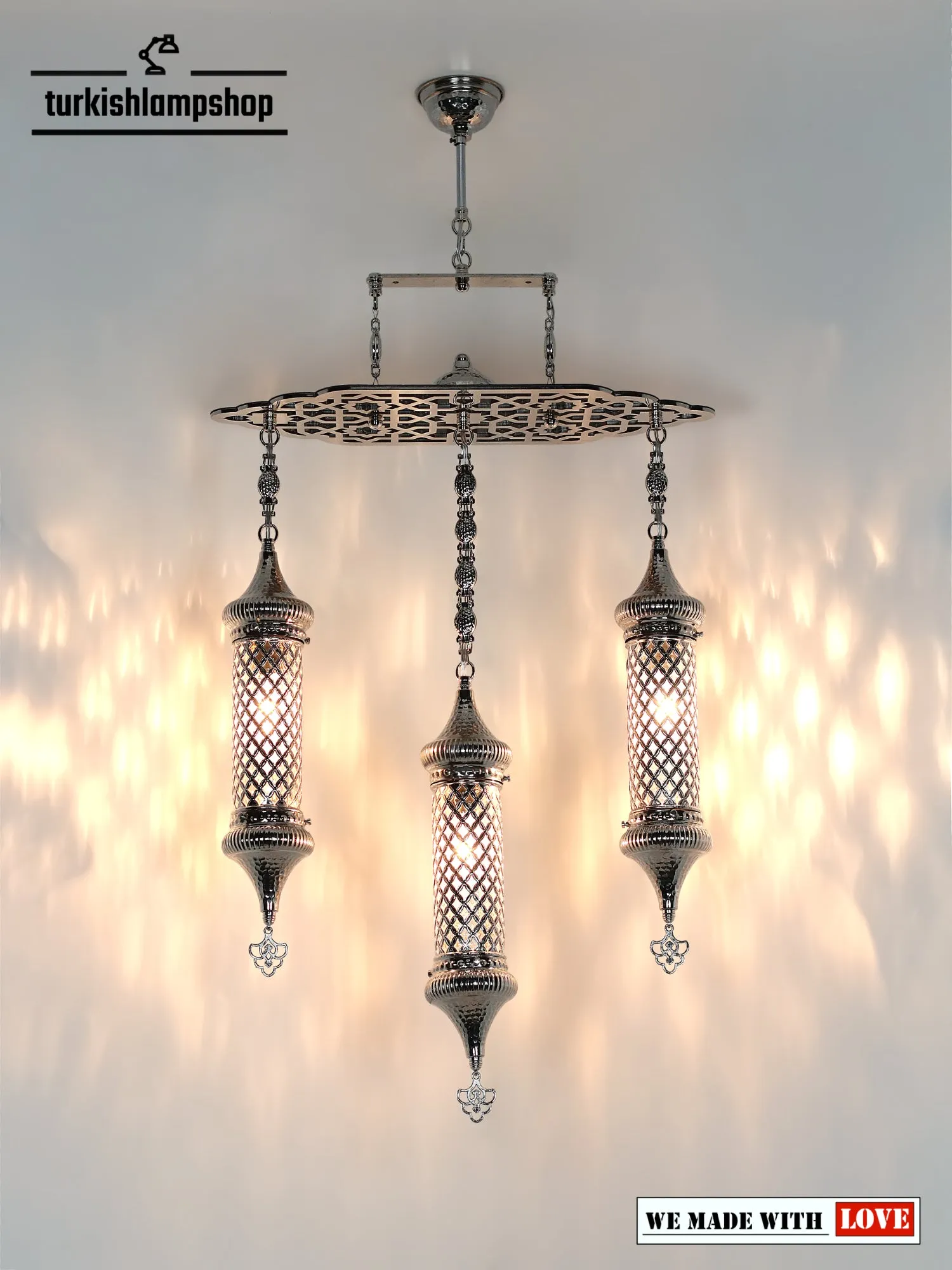 Turkish Chandelier Pyrex Glass 3 Cylinder Metal Dining Chandelier